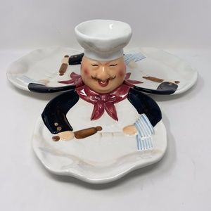 Vintage Tri Faced Chef & 3 Serving Plates That are the Chef's Body by WMG Cute!